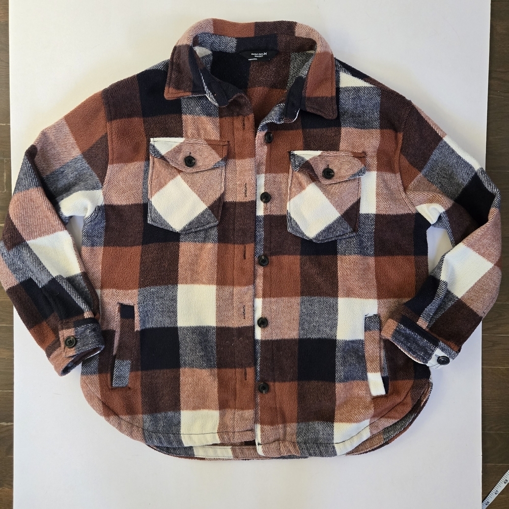 Plaid flannel shacket blue brown Members Mark womens size Large